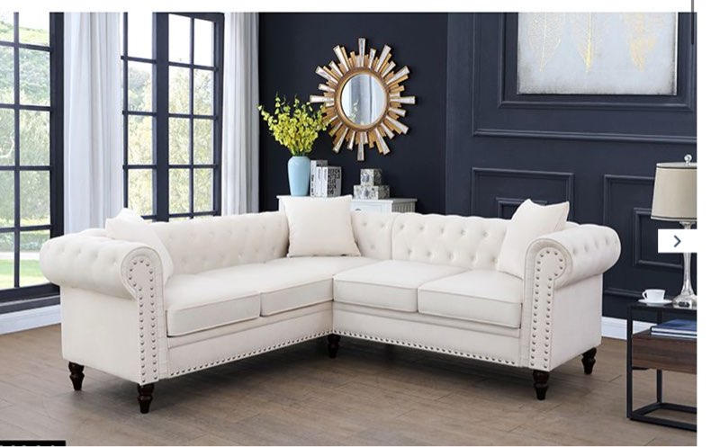 (Incomplete 1 box only) L Shaped 2-Piece Sectional in White