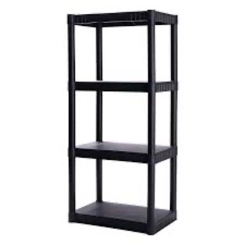 plano 4 tier plastic freestanding shelving unit space saver