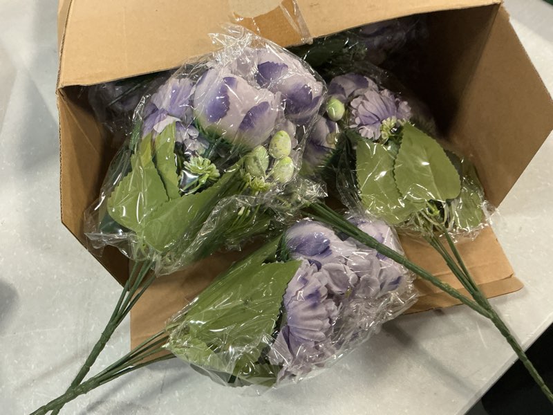 Condition photo showing Good Condition for crowye 16 bundles artificial peony silk flower hydrangea fake peony bouquet elegant faux flowers with stems for wedding table centerpiece party home diy decoration (purple)