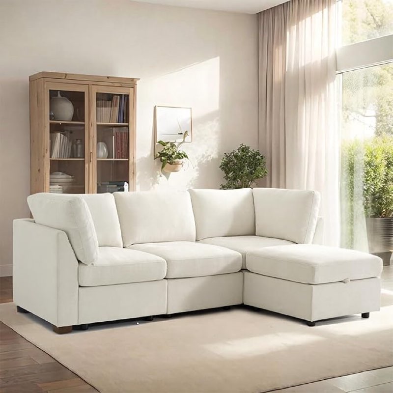 ( incomplete,only 1 box)Extra Large Modular Sectional Sofa Couch Set with Storage Ottoman for Living Room and Apartment, 3 Seat Sleeper Sectional Sofa, Beige