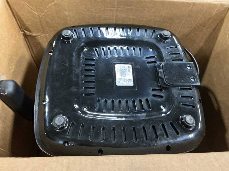 Condition photo showing As Is for 5.8qt digital air fryer with viewable window, adjust temp & timer, air frying, reheat, easy for frozen food, snacks, dinner, large square basket than round, portable for family & apartment 5.8qt digital model stainless steel