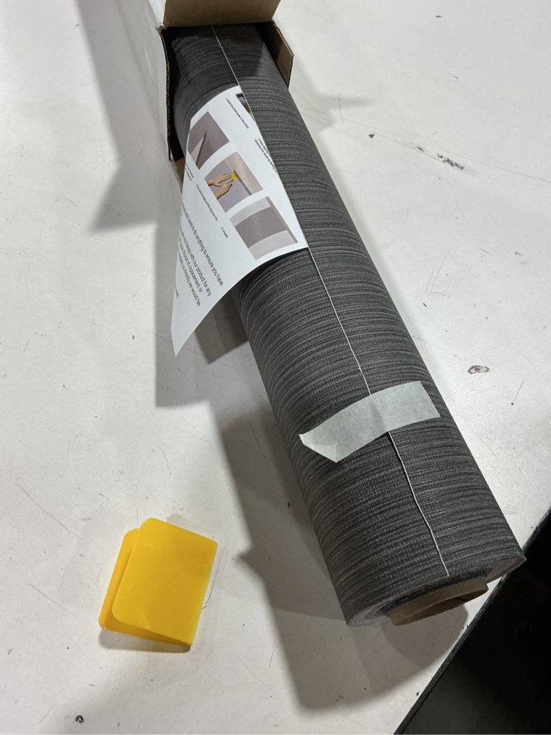 Condition photo showing New/Like New for Haimin Grasscloth Wallpaper Peel and Stick 20.9in X 393in Fabric Contact Paper Wall Paper Textured Wallpaper Horizontal Stripes Look Self-Adhesive Thick Vinyl Embossed (Dark Brown)