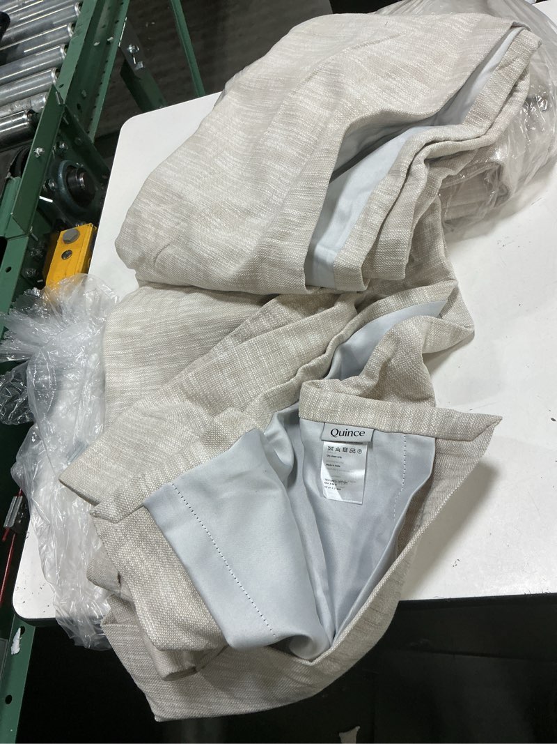Condition photo showing As Is for quince textured cotton room darkening curtain color ivory 48*84 inc 