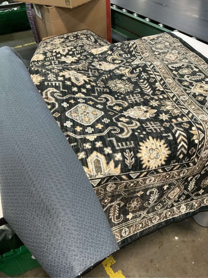 Condition photo showing Good Condition for (unknown size)5x7 area rugs living room rug: washable vintage boho medallion rug no slip stain resistant soft carpet indoor large carpets for bedroom dining room farmhouse nursery hallway home office black gold black gold 5' x 7' (rectangular)