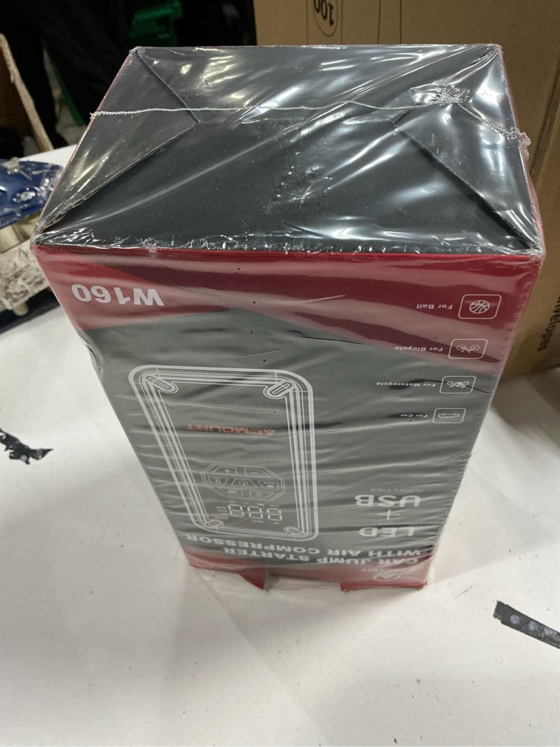 Condition photo showing New/Like New for acmount w160 jump starter with air compressor, 5000a portable car jump starter 150psi tire inflator/air pump, 12v battery(up to 9l gas/8l diesel engine) jump pack, car emergency kit, idea gift for man 5000a with air compressor silver