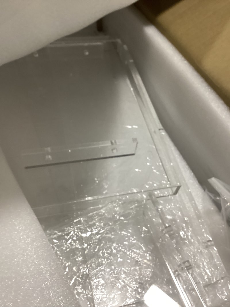 Condition photo showing New/Like New for acrylic podium stand with storage shelf, 45.5" modern clear lectern with reading platform for classroom, weddings, conference, concert, professional presentation podiums white