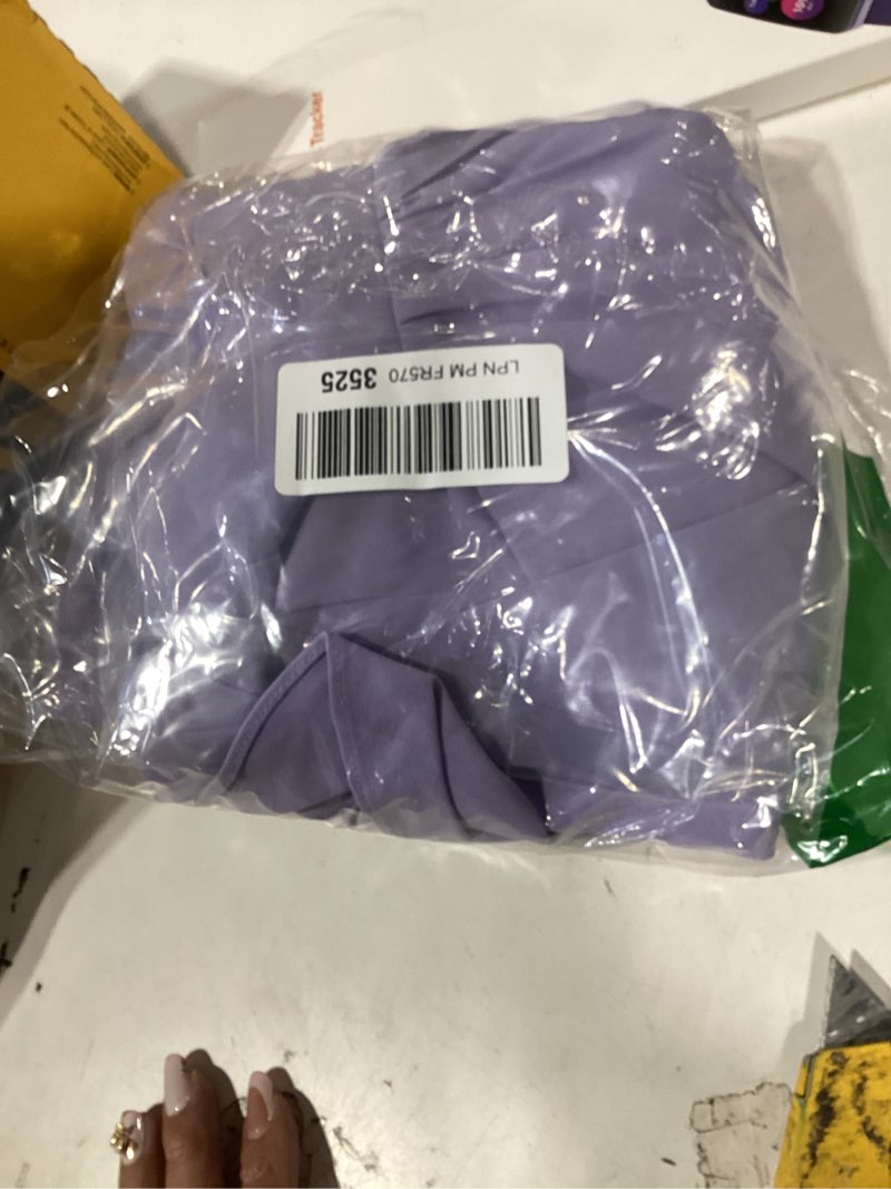 Condition photo showing New/Like New for lyaner women's square neck ruffle mini dress off the shoulder short sleeve a line flowy graduation dresses medium lilac
