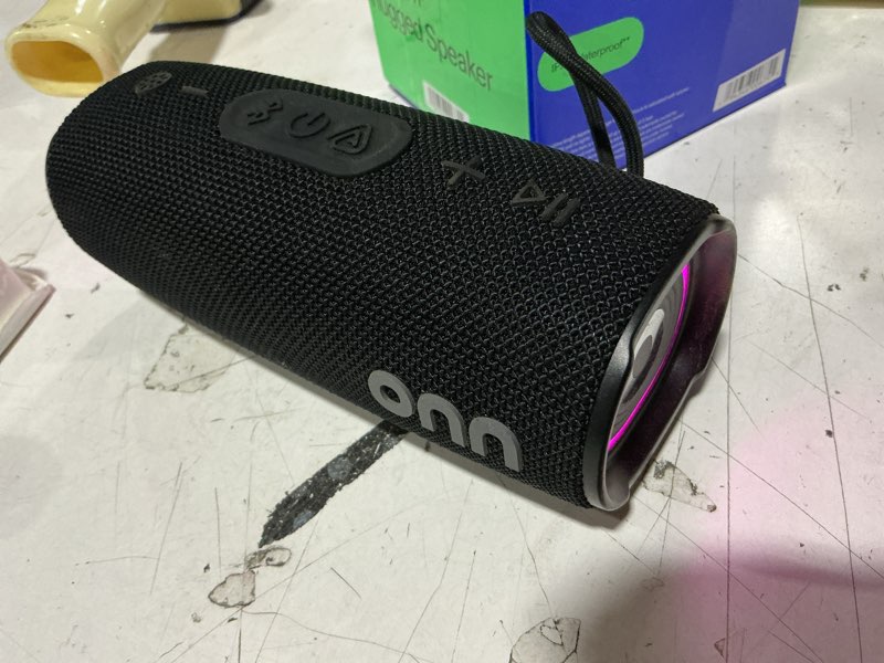 Condition photo showing As Is for onn medium rugged speaker with led lighting, black