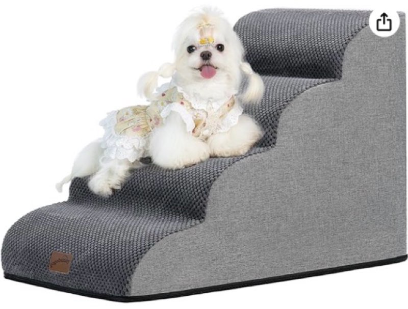 GoGoBunny Waterproof High Density Foam Curved Dog Stairs for High Beds Couches 19.7" H, 4-Step Ramp 