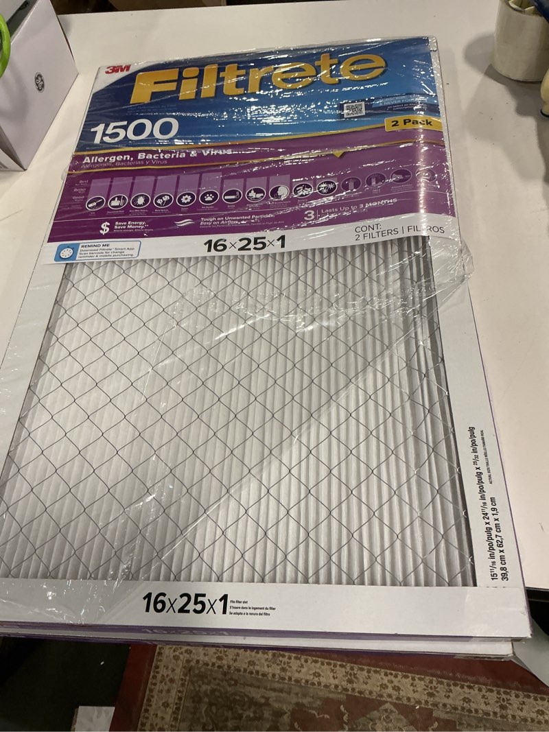 Condition photo showing Good Condition for Filtrete 16 x 25 x 1 MERV 12 1500 MPR Allergen, Bacteria and Virus Electrostatic pleated Air Filter 2