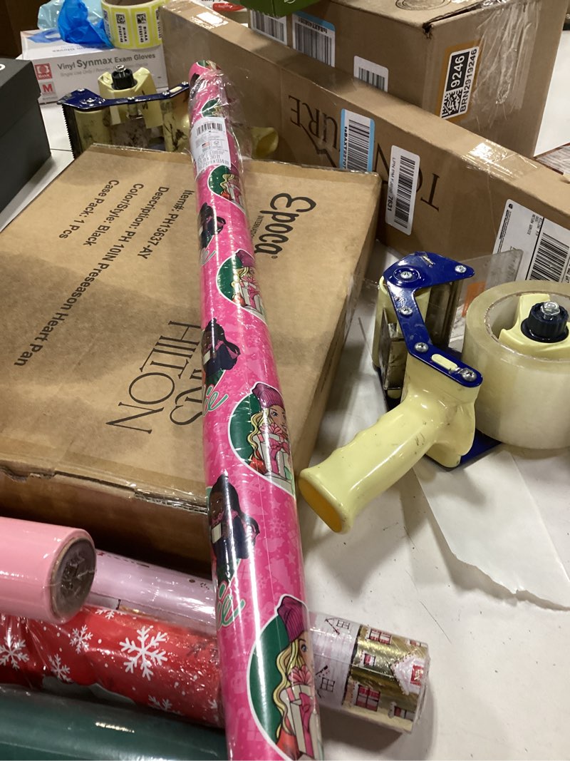 Condition photo showing New/Like New for American Greetings Pink Christmas Wrapping Paper Roll for Kids, Barbie and Friends Holiday Gift Wrap (1 Reversible Roll, 75 sq. ft.) Barbie, Daisy, Brooklyn SR 30 75SQ PR FSC XM BARBIE