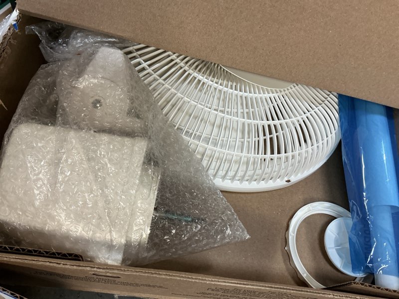 Condition photo showing As Is for lasko 16" oscillating 3-speed pedestal fan with adjustable height, 47" h, white, s16200, new