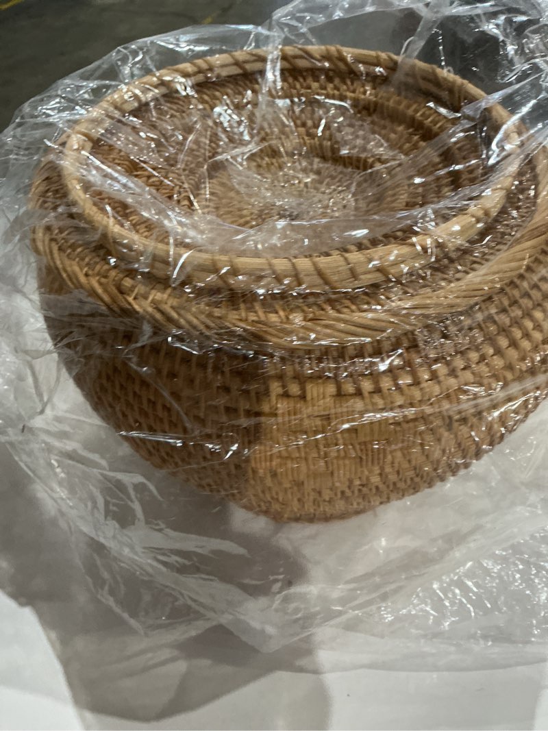 Condition photo showing Good Condition for basket storage rattan woven baskets with lid round wicker fruit boxes decorative tray lids sundries 