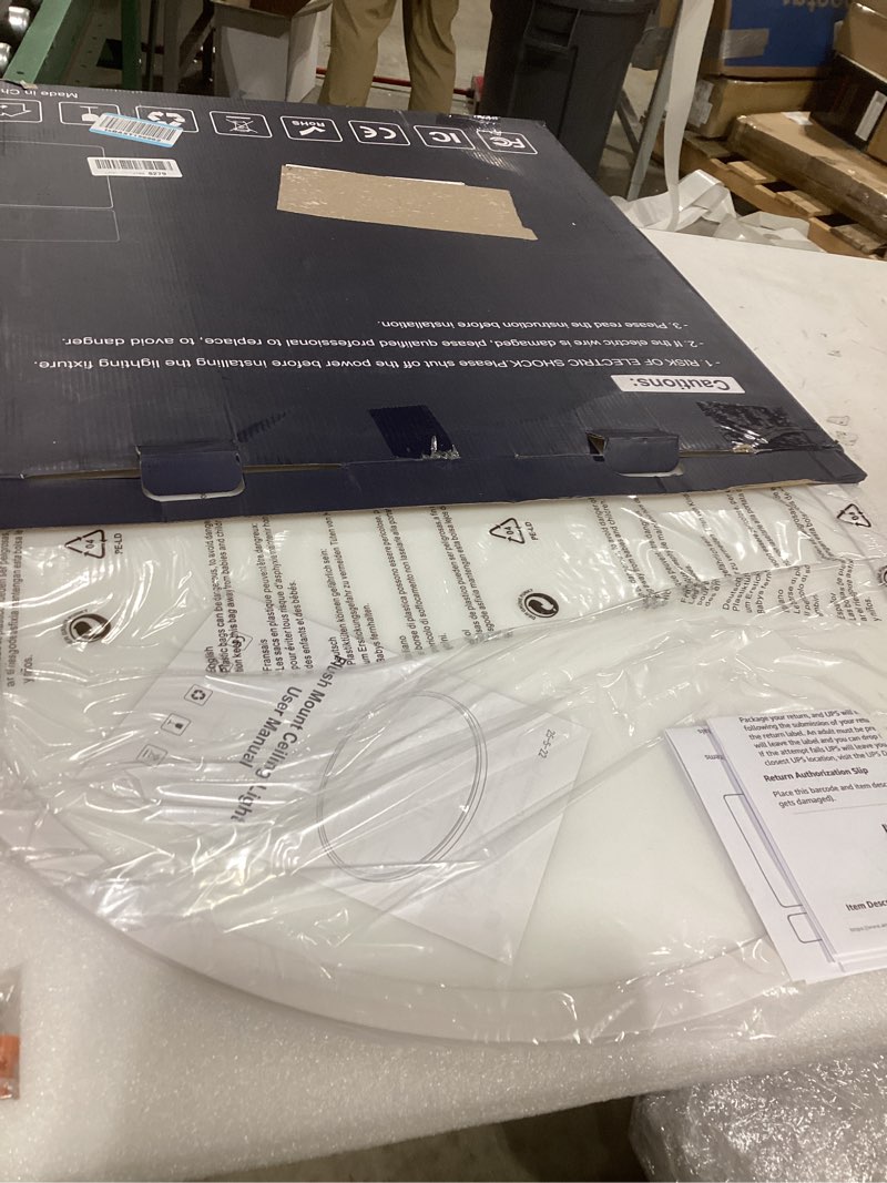 Condition photo showing Good Condition for 24 Inch Dimmable LED Ceiling Light Fixture, Ultra Thin Flush Mount, 48W 4800Lumen, 3 Color Changeable, Round, White, for Dining Room, Living Room, Bedroom, Office, Hotel White 24 inch