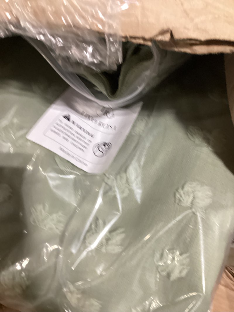Condition photo showing As Is for sage green curtains room darkening blackout light weight boho pom pom pattern farmhouse cottage core cottagecore curtains for bedroom living room 84 inches long 2 panels 50"w x 84"l (pack of 2) sage green