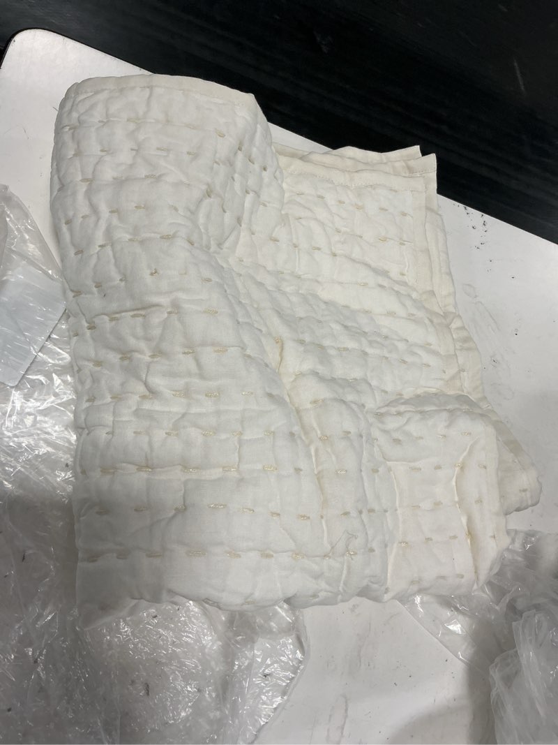 Condition photo showing Good Condition for european linen cotton stitch quilted euro sham, euro, ivory