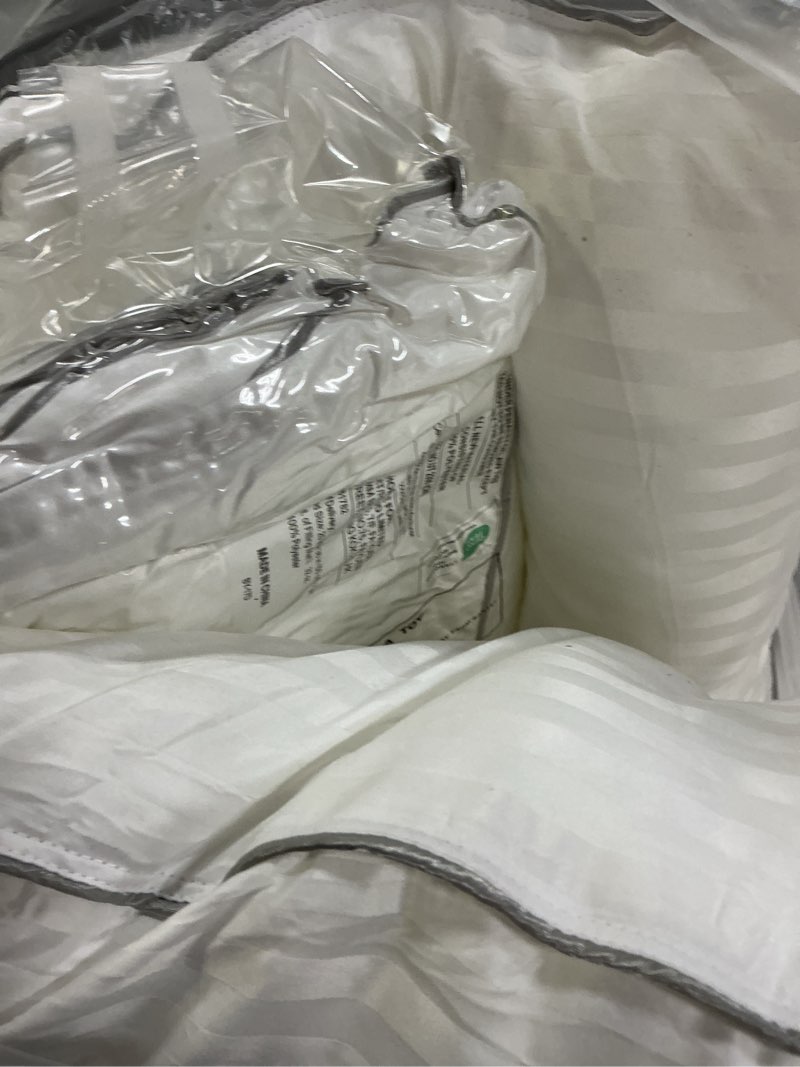 Condition photo showing As Is for Basic Beyond King Size Bed Pillow - 2 Pack Hotel Collection Super Soft Down Alternative Pillow for Sleeping, 20x36 Inches White King (Pack of 2)