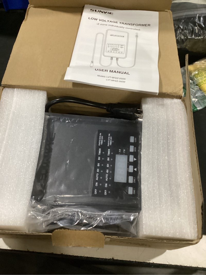 Condition photo showing Good Condition for sunvie 300w low voltage landscape transformer with 2 independent control output landscape lighting transformer with timer and photocell sensor 120v ac to 12/14v ac weatherproof low voltage transformer 300.0 watts