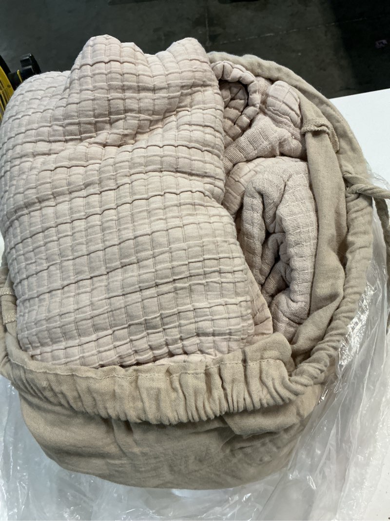 Condition photo showing As Is for quince organic ribbed cotton coverlet set, king/cal king, sand