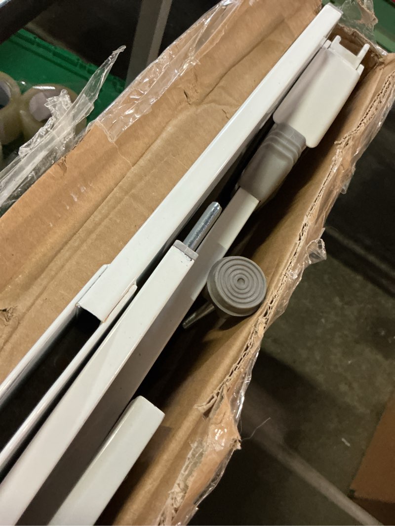Condition photo showing As Is for regalo safety 29-38.5" baby gate for doorways & bottom of stairs, pressure mounted baby gate with door for babies, toddlers & pets, tested & safe for 30 years, american designed, american owned, white white 29-38.5"w x 30"h