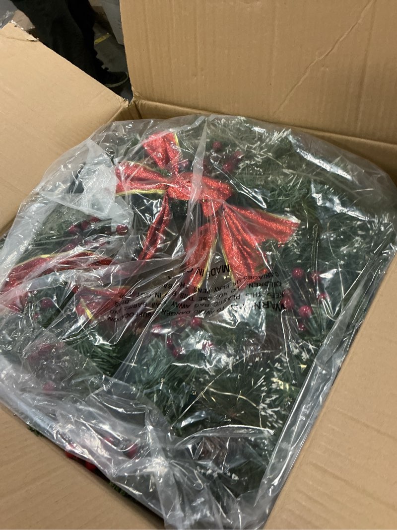 Condition photo showing Good Condition for Christmas Wreath Front Door Wreath - 24 Inch Pre-Lit Outdoor Wreaths for Front Door Battery Operated 55 White Lights Bulbs Christmas Decoration Wall Wreath Outside DiliComing 24IN Green