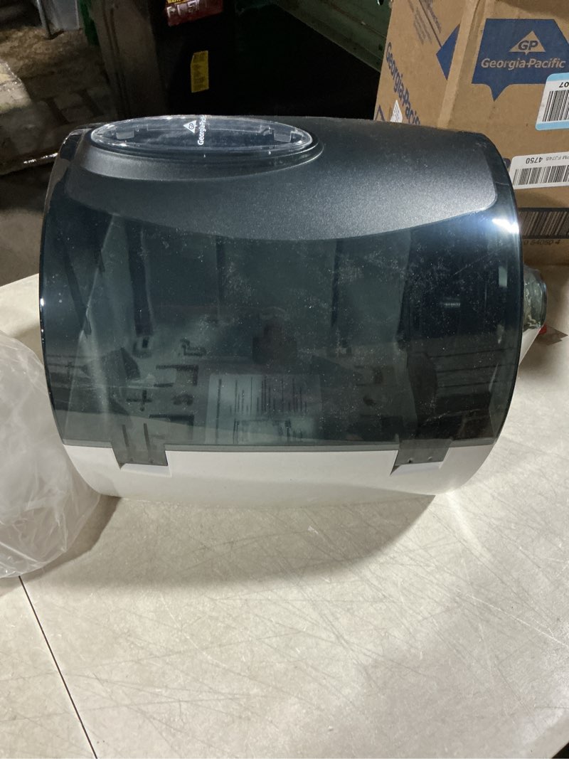 Condition photo showing As Is for Georgia-Pacific Translucent Smoke Push Paddle Roll Paper Towel Dispenser