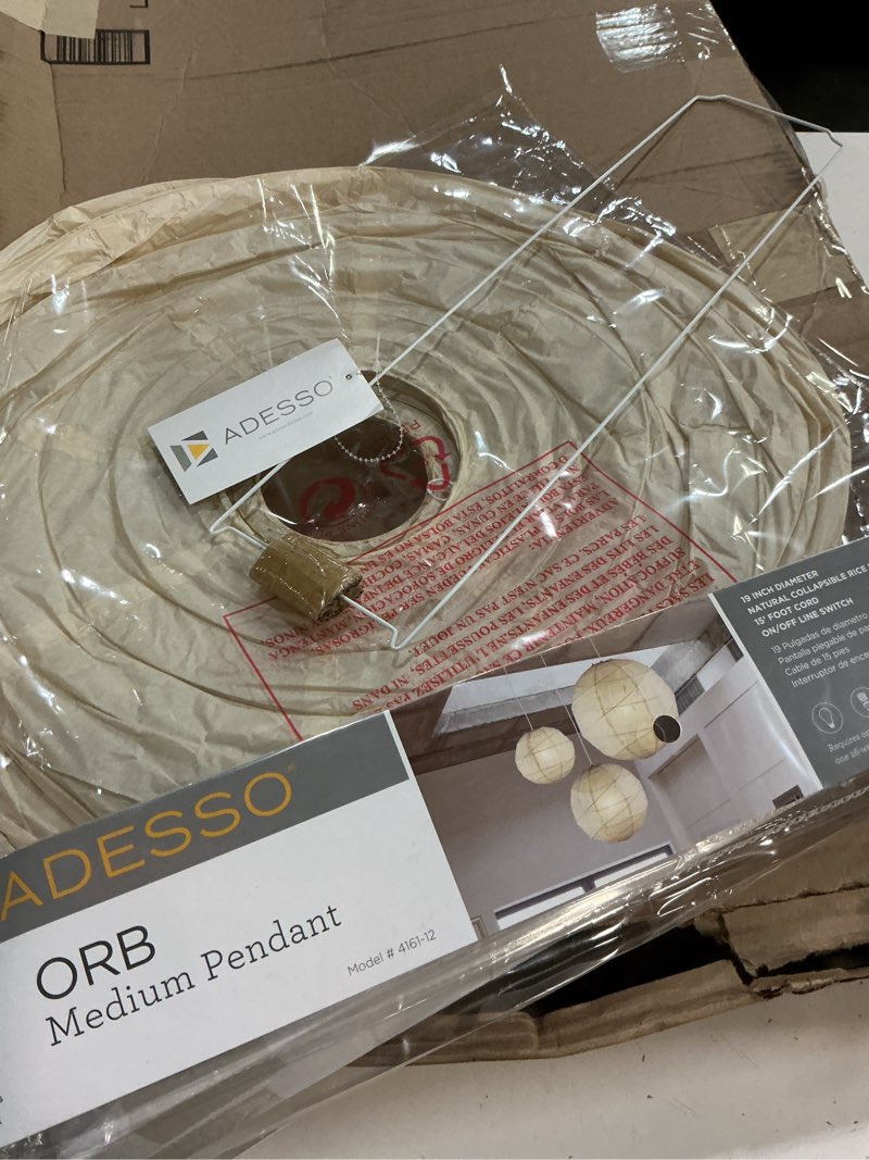 Condition photo showing Good Condition for adesso orb medium pendant with collapsible rice paper shade – 15ft cord, 19” diameter – stylish ceiling lighting medium - 19"