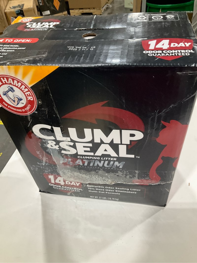 Condition photo showing New/Like New for ARM & HAMMER Clump & Seal Platinum, Complete Odor Sealing Clumping Cat Litter, Multi-Cat, 14-Day Odor Control, Online Exclusive Formula, 37 Lbs