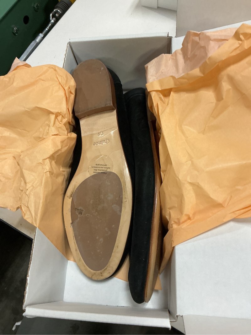 Condition photo showing As Is for italian suede penny loafer, 7.5, black