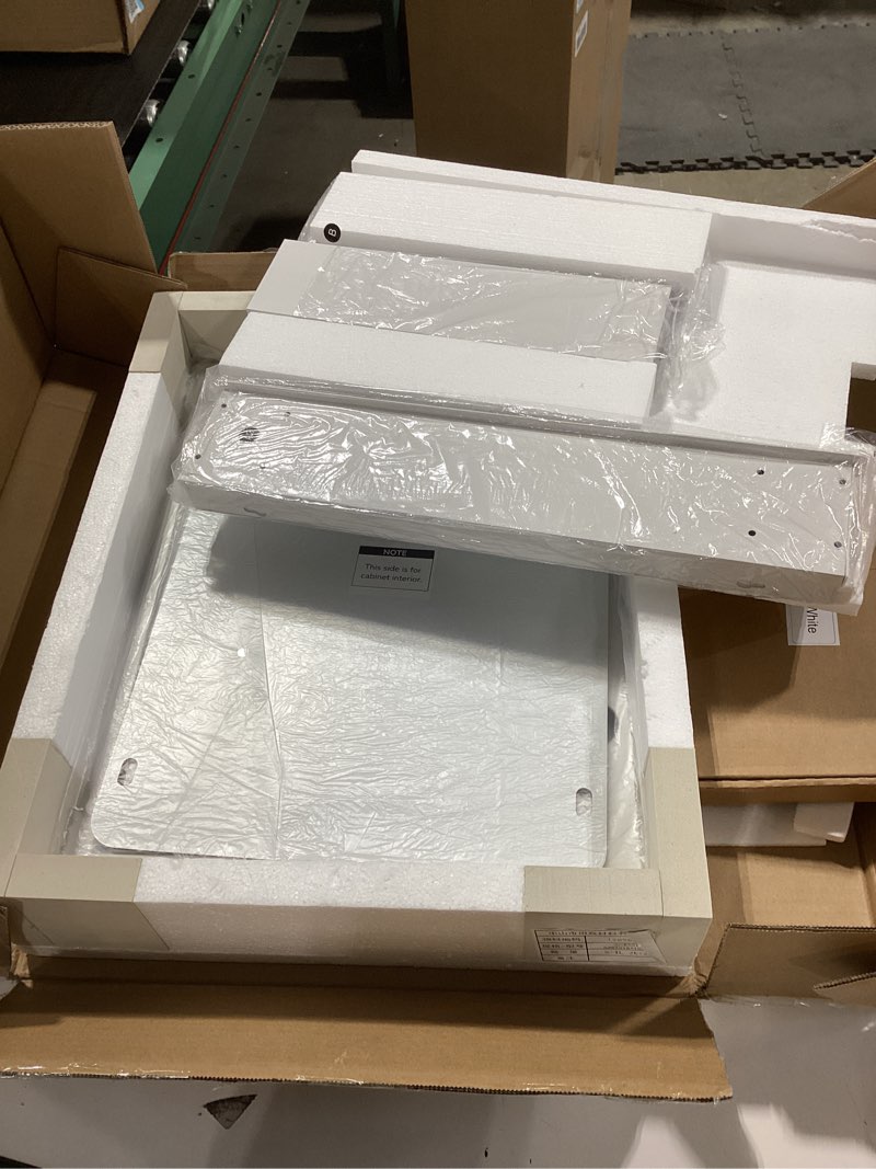 Condition photo showing New/Like New for TokeShimi 14x18 Bathroom Mirror Medicine Cabinet Aluminum, Tempered Mirror with Adjustable Storage Frameless White Farmhouse Medicine Cabinet Recessed or Surface Mount Metal Modern White 14x18 IN