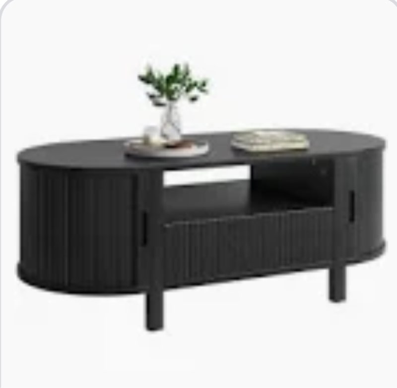 47.2'' oval coffee table with storage, fluted accent center table with draw and sliding tambour doors