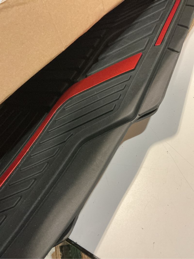 Condition photo showing Good Condition for pic auto heavy duty rubber floor mats, red aluminum film car mats set, front and rear car mats with anti-slip backing, all weather protection, trim-to-fit for automotive suv, sedan, van