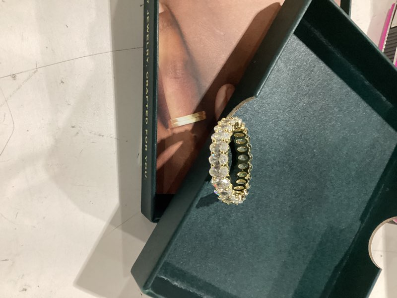 Condition photo showing Good Condition for pavoi 14k gold plated eternity ring for women - statement cz wedding band | stackable band with oval cubic zirconia - love engagement trendy bridal jewelry yellow gold 9 5mm