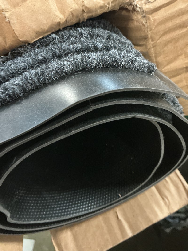 Condition photo showing Good Condition for front door mat outside entrance, 3' x 4' low profile non-slip welcome mat, heavy duty dirt trapper dog door mat for wet shoes & paws, absorbent mudroom rug, commercial rugs for entryway, grey grey striped 3' x 4'