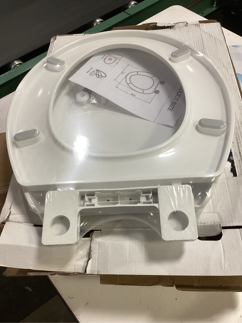 Condition photo showing New/Like New for round toilet seat, standard 16.5” slow/soft close round toilet seat for round toilets, no-slam quiet-close lid, easy-to-install, white, durable never-loosen design white round(standard)