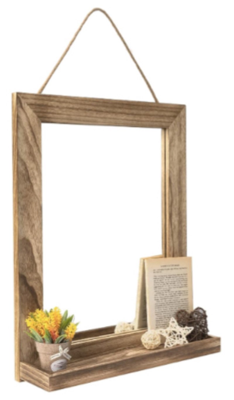 Jaela Wood Flat Mirror with Shelves