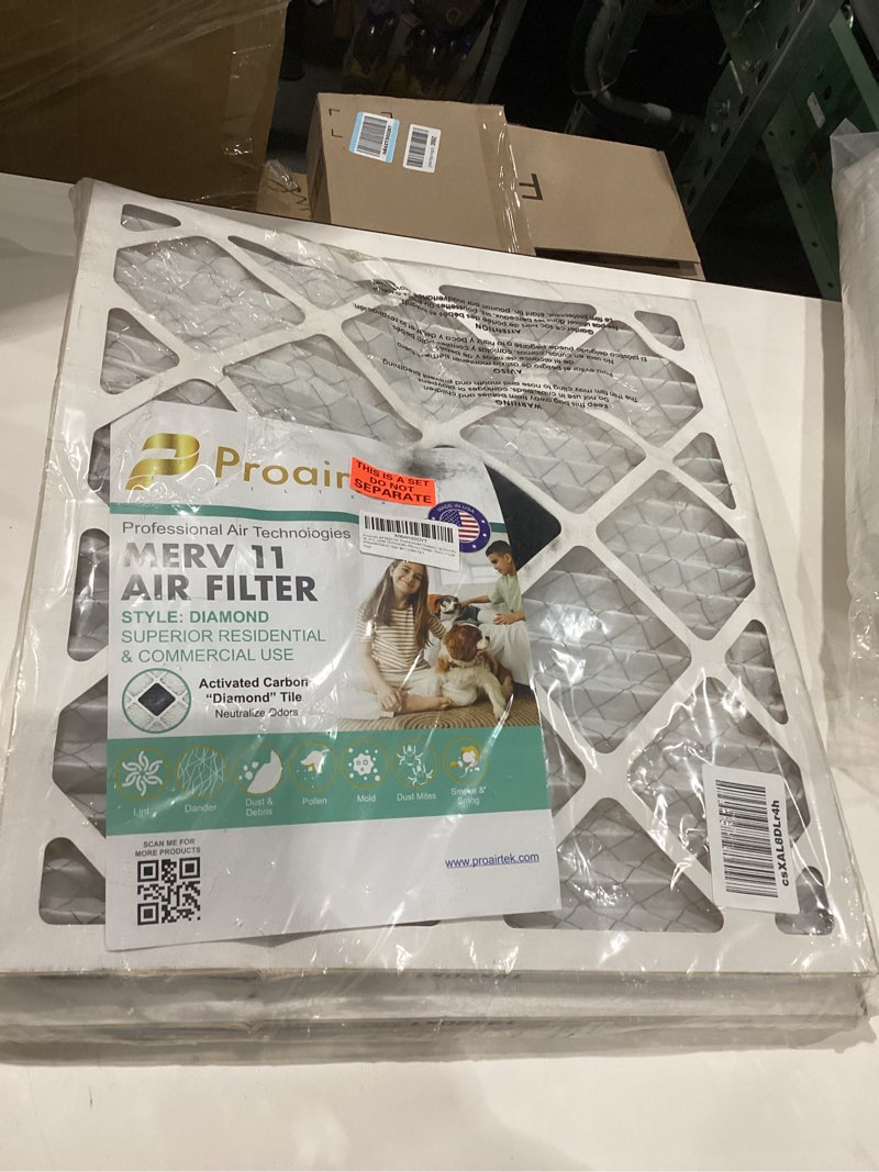 Condition photo showing As Is for BENT Proairtek AF18201M11DWH Model Diamond 18x20x1 Pack of 2 Air Filters, MERV 11 with One \"Diamond\" Activated Carbon Tile to Neutralize Odors; Durable Electrostatic Pleated Design; Made in USA