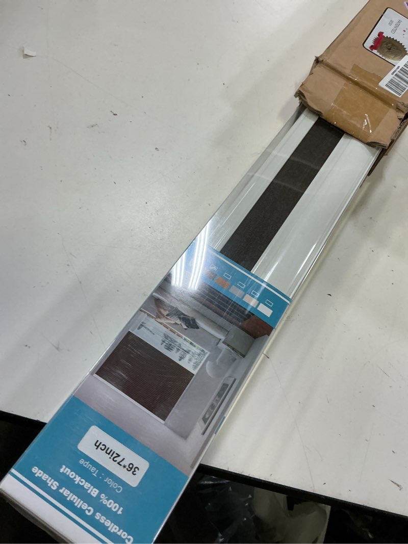 Condition photo showing Good Condition for myshade cordless blackout cellular shades for windows, honeycomb window shades with thermal insulation, child & pet safe room darkening shade, easy install,36" w x 72" h, taupe taupe 36"w x 72"h