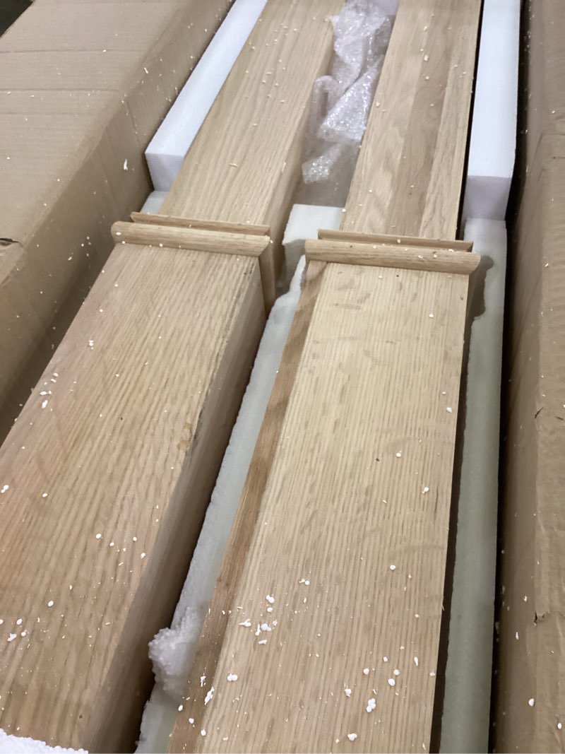 Condition photo showing Good Condition for 2 Pcs 48" Red Oak Stair Newel Post with 3 1/2" Post and 4 1/2" Sleeve, Solid Wood Box Newel with Pedestal for Staircase, Plain Style Wood Balusters Interior for Stair Remodeling