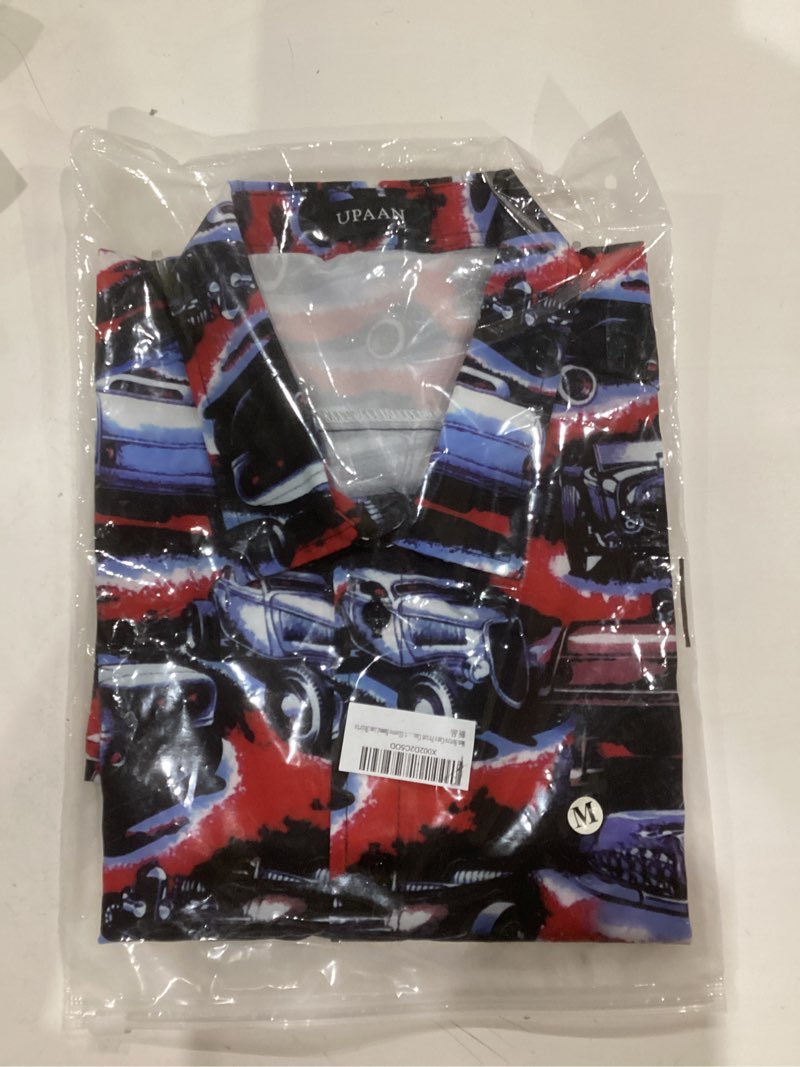 Condition photo showing As Is for Men's Food Cars Print Shirts Hawaiian Short Sleeve Casual Tropical Funky Button Down Shirt Medium Red 8