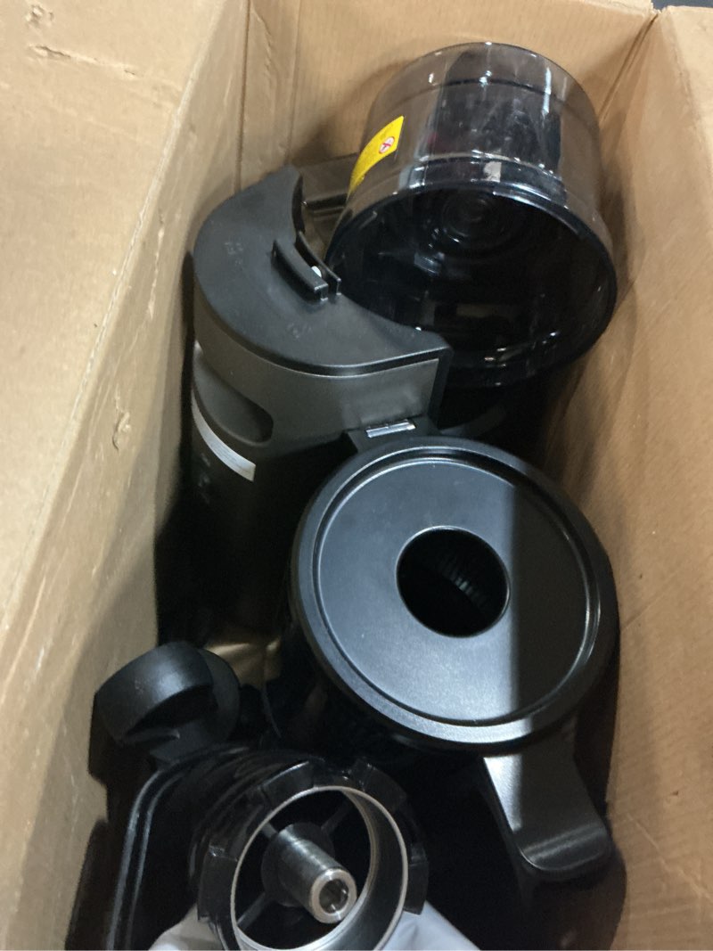 Condition photo showing As Is for cold press juicer, juicer machines with 5.4" wide feed chute for juice extractor, professional slow masticating juicer for whole vegetables & fruits with high juice yield, easy to clean (black)
