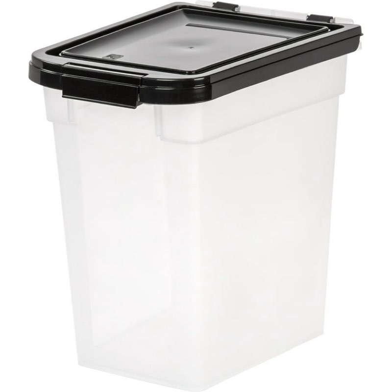 IRIS USA 10 Lbs / 12.75 Qt WeatherPro Airtight Pet Food Storage Container, for Dog Cat Bird and Other Pet Food Storage Bin, Keep Fresh, Translucent Body, BPA Free, Clear/Black