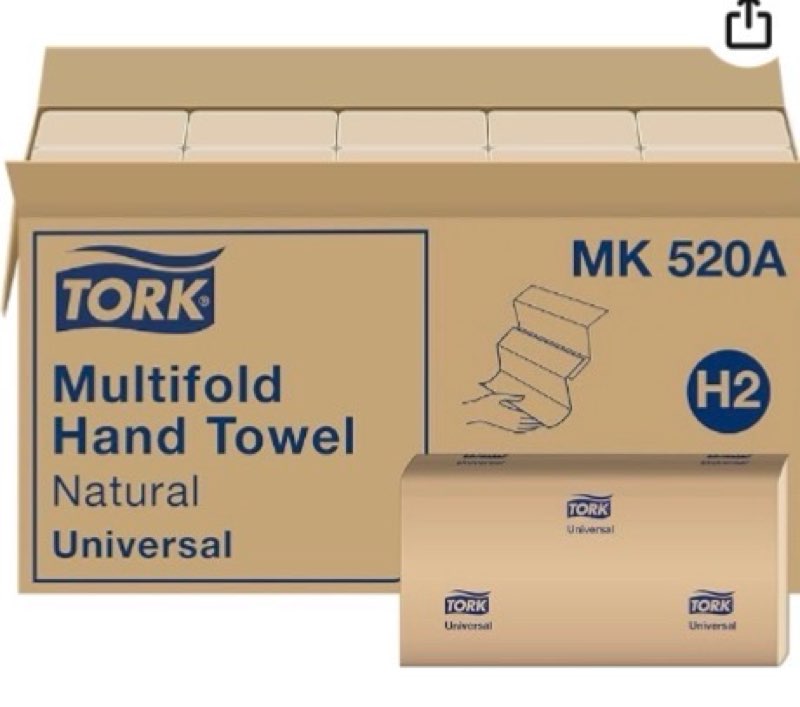 Tork Multifold Hand Towel, Natural, 100% recycled, FSC certified, Compatible with H2 Dispensers, 16 packs x 250 sheets (MK520A)