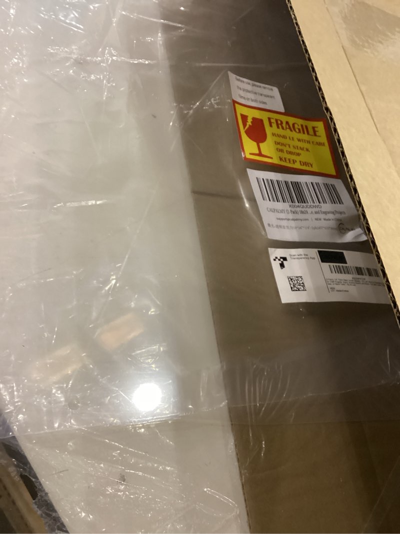 Condition photo showing Good Condition for CALPALMY (2 Pack) 1/4" Thick Clear Acrylic Sheets - 18 x 24 Pre-Cut Plexiglass Sheets for Craft Projects, Signs, Display Cases, Sneeze Guard and More - Cut with Engraver, Power Saw or Hand Tools 18x24", 1/4" Thick Clear 2