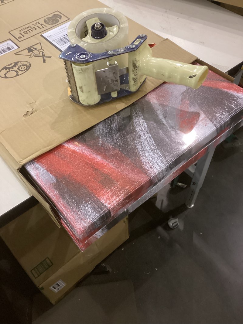 Visual Art Decor Red Abstract Geometric Wall Art Red Lines Painting, Framed Canvas Wall Art 16x24 in