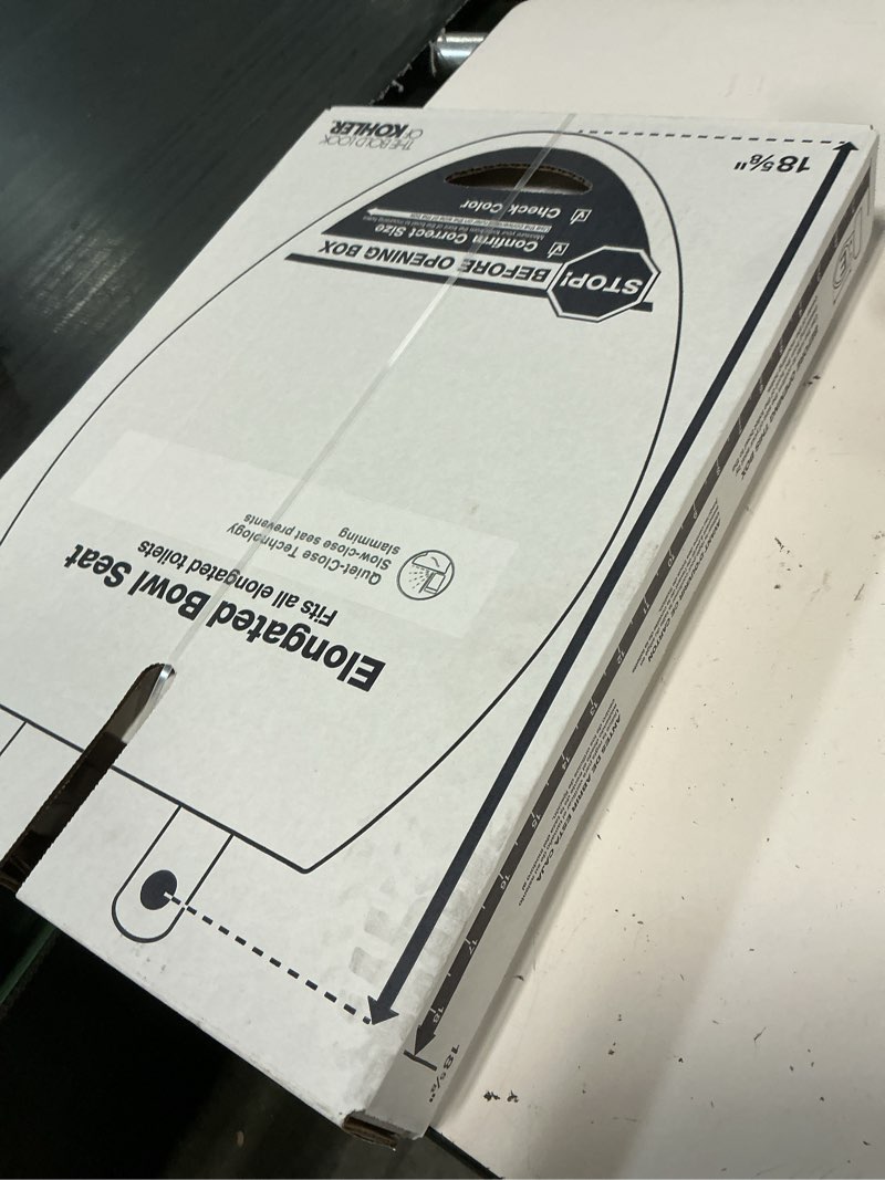 Condition photo showing New/Like New for kohler brevia slow close elongated toilet seat, white | 20110-0, grip-tight bumpers, quiet close, quick-attach hardware white elongated quiet-close