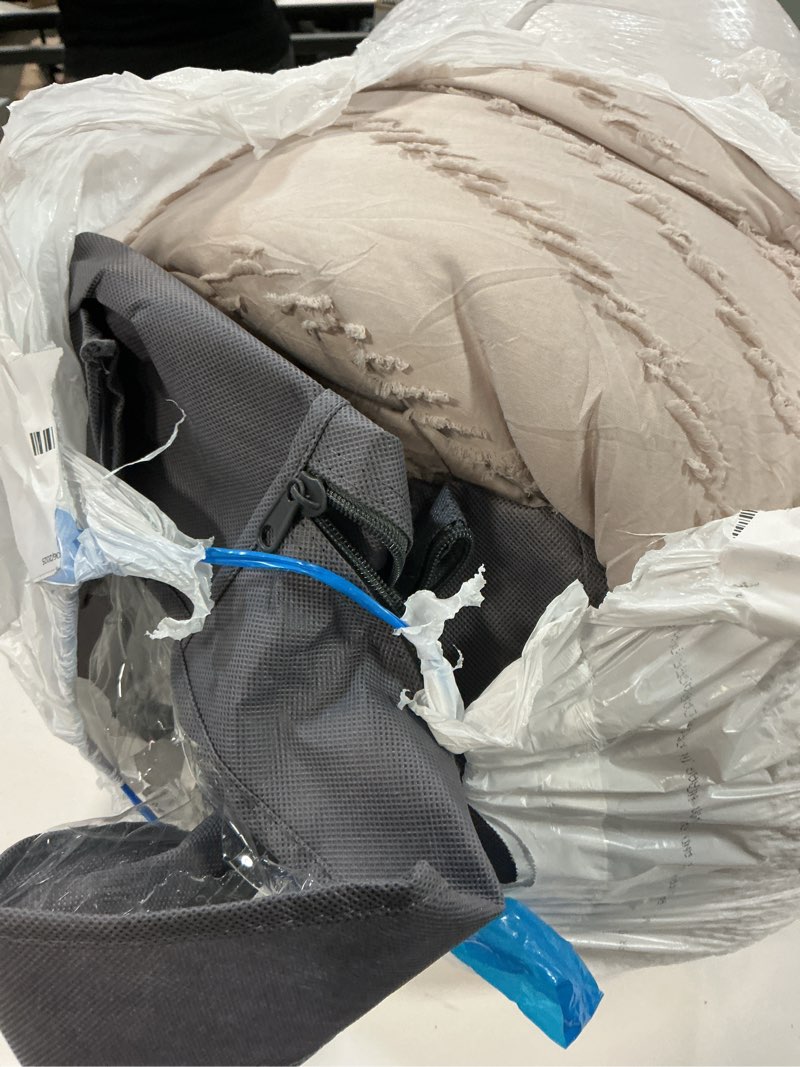 Condition photo showing As Is for Litanika Comforter Super King Plus Size Set Linen, 3 Pieces Chevron Tufted Solid Bedding Comforter Sets, Fluffy Bed Set 11 - Linen Super King Plus (128"x120")