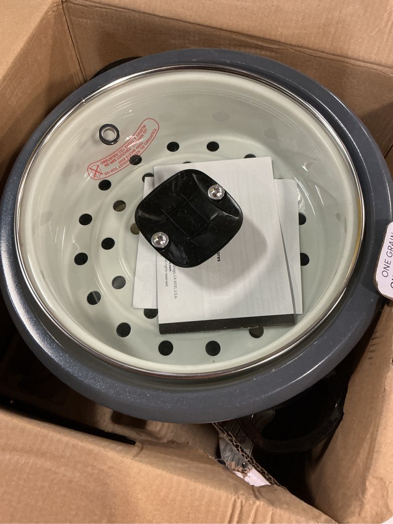 Condition photo showing As Is for aroma rice cooker, 10-cup (uncooked) / 20-cup (cooked), steamer, auto keep warm, soup maker, oatmeal cooker, large rice cooker, 5 qt, white, arc-360-ngp