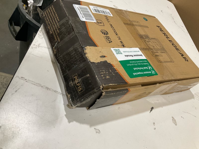 Condition photo showing As Is for perlegear ul-listed full motion tv wall mount for 42–97 inch flat curved tvs up to 132 lbs, 12?/16? wood studs, tv mount bracket with tool-free tilt, swivel, extension, max vesa 600 x 400mm, pglf15 fits 42-97" tvs / max 16" wood stud