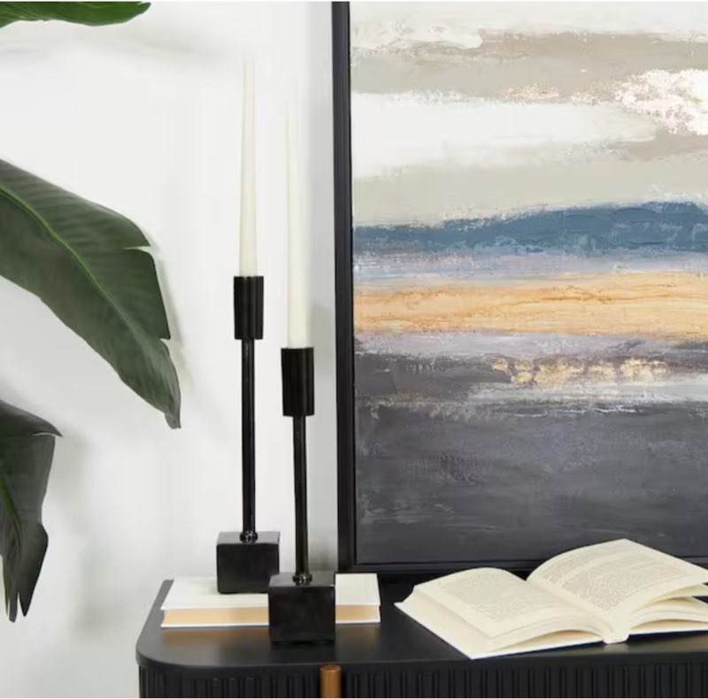 Black Aluminum Slim Candle Holder with Block Bases (Set of 2)